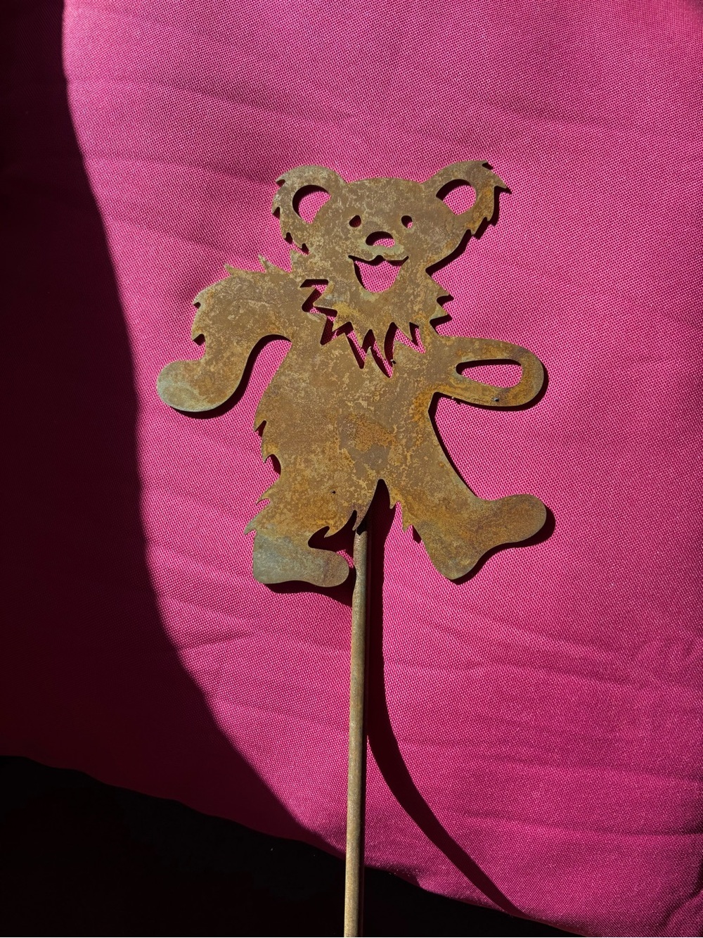 New-grateful Dead  Rustic Dancing Bear Garden Stake - Brown Metal